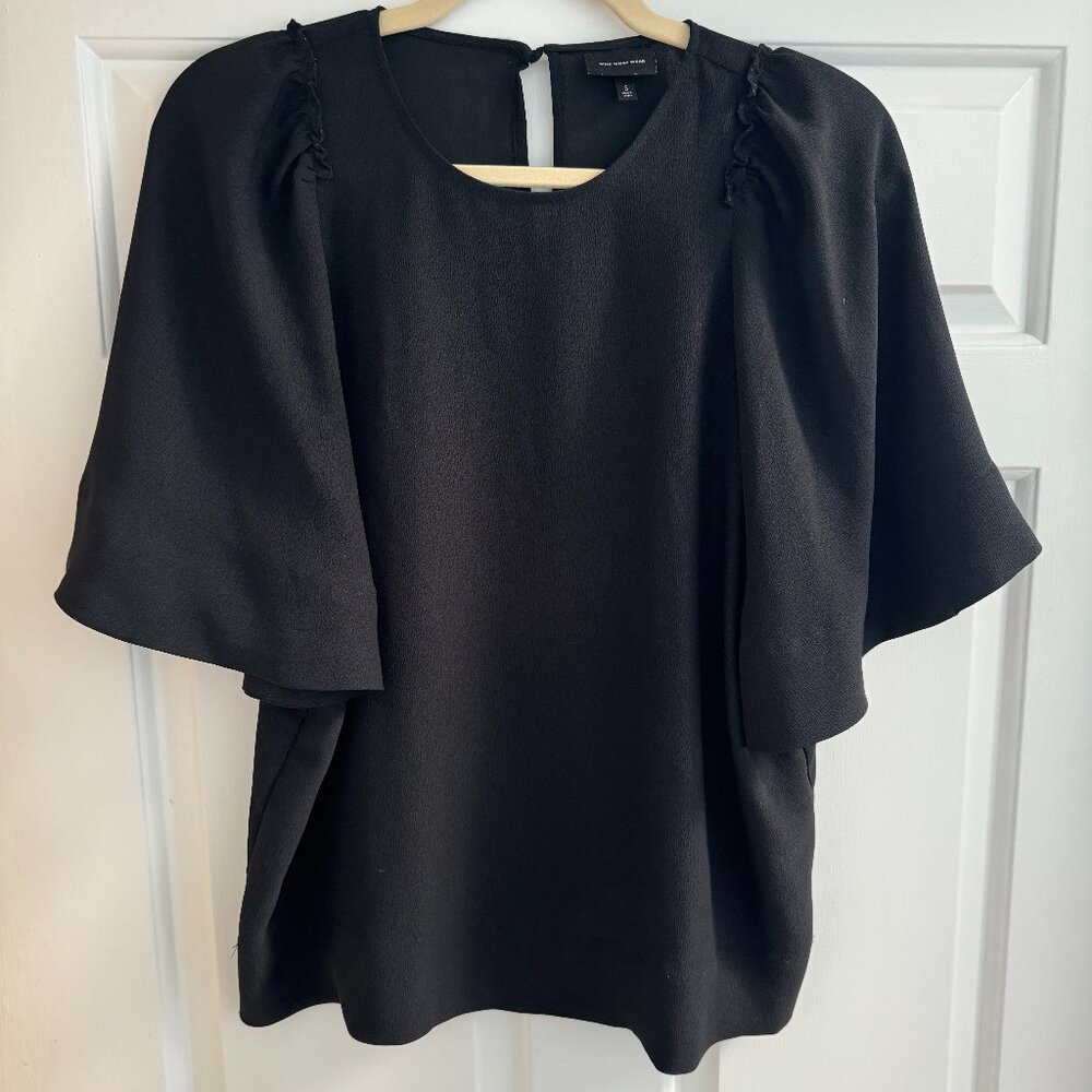 Black Flutter Sleeve Top (Who What Wear)